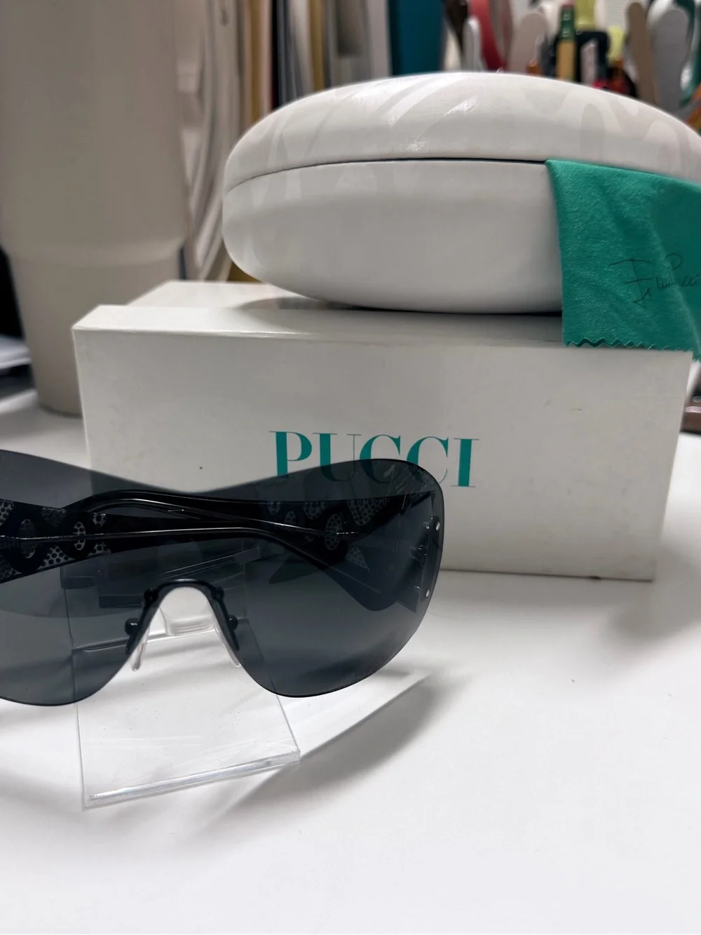 Emilio Pucci Black Shield Sunglasses with Logo Detail